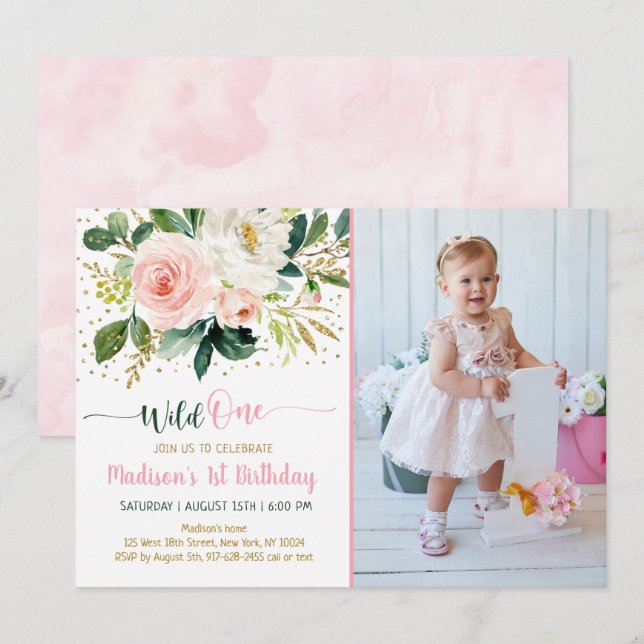 Invitation Un Boho sauvage Floral Rose Gold Anniversaire (Devant / Derrière)