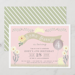 Invitation Un Bunny Pastel Rose Girl Anniversaire