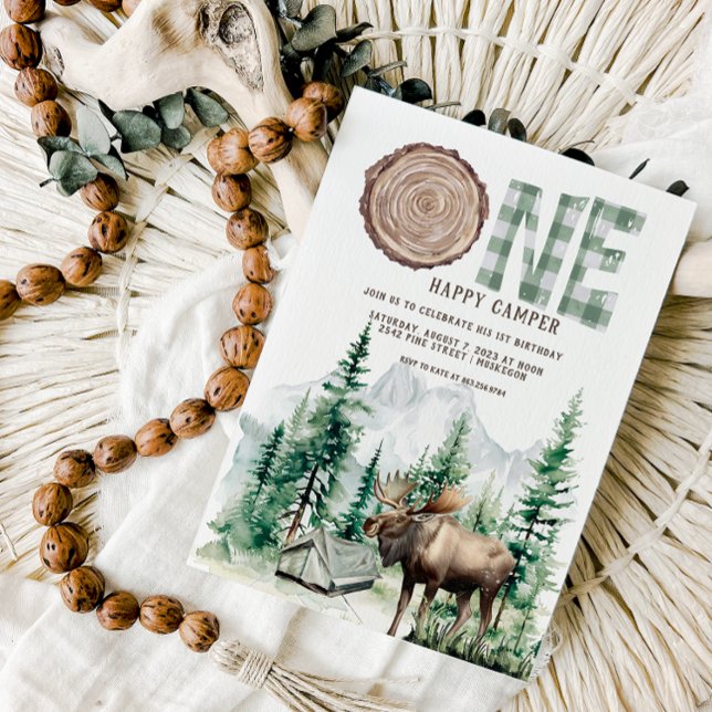 Invitation Un Camper heureux 1er Anniversaire Camping (Créateur téléchargé)