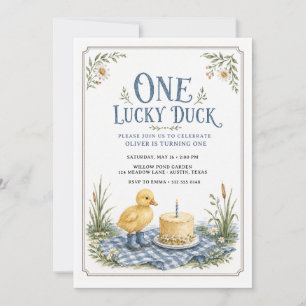 Invitation Un canard chanceux étang pique-nique bleu garçon 1