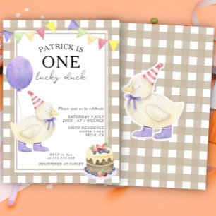 Invitation Un canard chanceux premier anniversaire genre neut