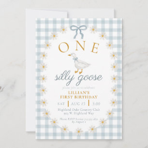 Invitation UN Canard Silly Bleu Gingham Daisy Premier Anniver