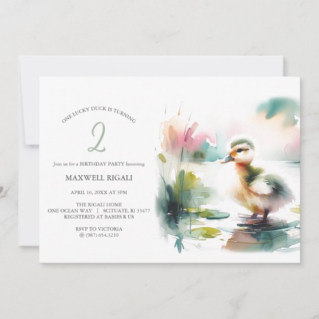 Invitation Un chanceux canard Neutre genre 2e anniversaire (Devant)