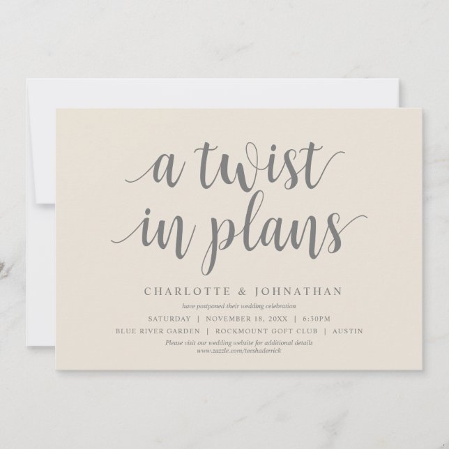 Invitation Un changement de plans, Mariage Changer la date (Devant)