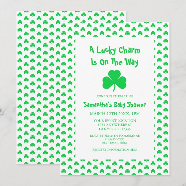 Invitation Un Charme Chanceux Sur Le Chemin Du Baby shower (Devant / Derrière)