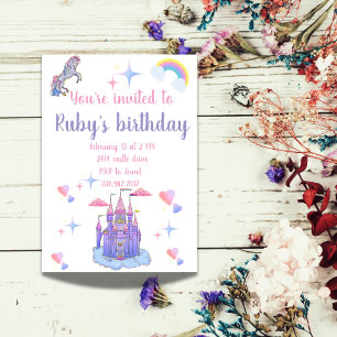 Invitation Un château de conte de fées rose et violet et une 