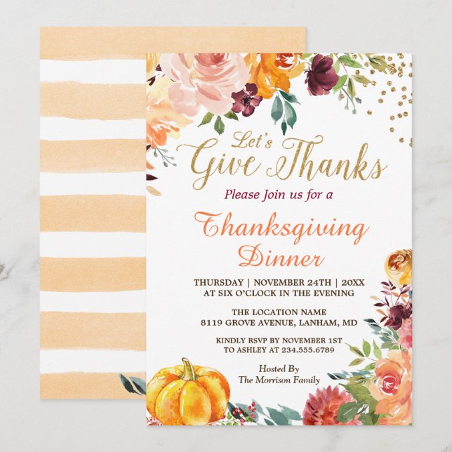 Invitation Un Citrouille D'Automne Remercie Le Dîner De Thank (Devant / Derrière)