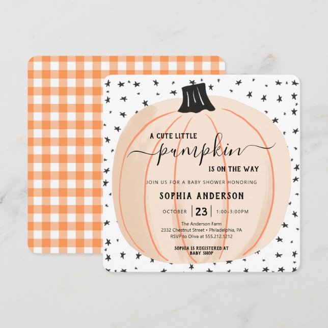 Invitation Un Citrouille Est En Route Baby shower Halloween (Devant / Derrière)
