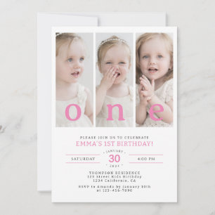 Invitation UN Collage photo de fête d'anniversaire minimalist