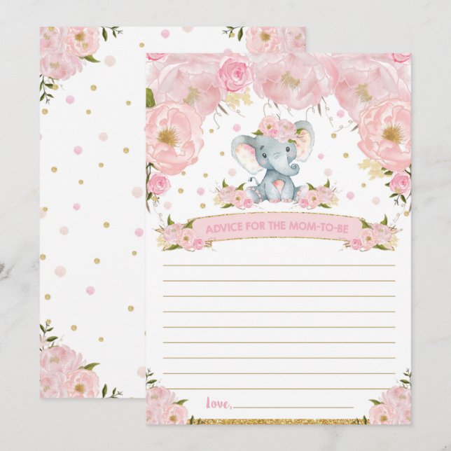 Invitation Un conseil de Baby shower éléphant pour maman d'êt (Devant / Derrière)