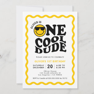 Invitation Un Cool Dude Jaune Joyeux Visage Garçon 1er annive