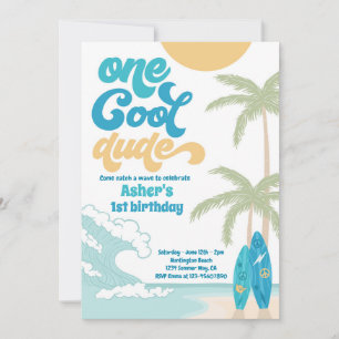 Invitation Un Cool Dude Retro Surf 1er anniversaire