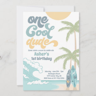 Invitation Un Cool Dude Retro Surf 1er anniversaire