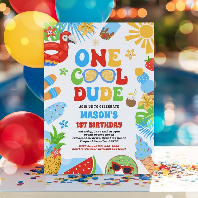 Invitation Un Cool Dude Tropical Été 1er Anniversaire (Créateur téléchargé)