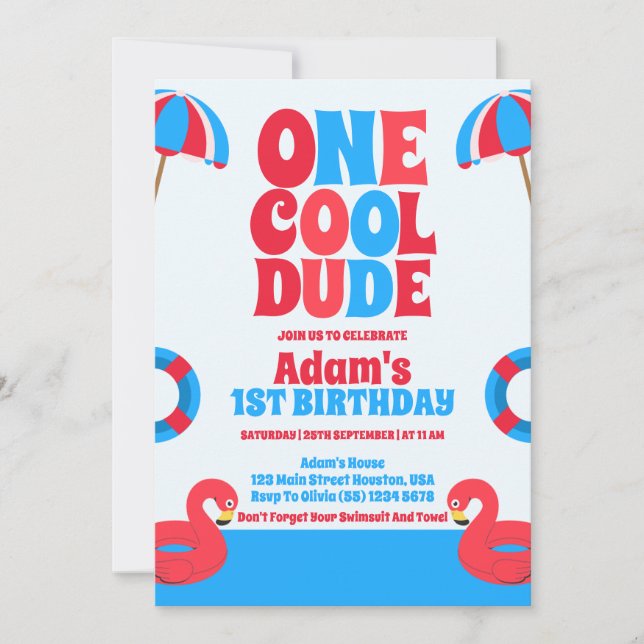 Invitation Un Cool Dude Tropical Été 1er Anniversaire (Devant)
