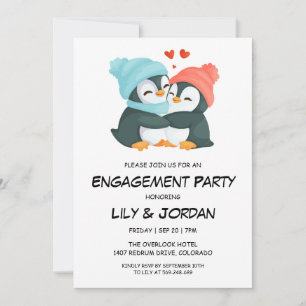 Invitation Un couple de pingouins embrassant un fiançailles d