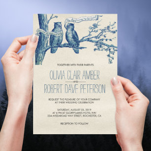 Invitation Un couple d'hibou vintage dans un mariage d'arbre 