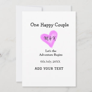 INVITATION UN COUPLE HEUREUX CŒUR ROSE MARIAGE NOM DATE