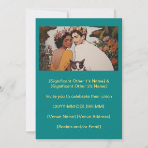 Invitation Un couple multiculturel turquoise fleurit art avec