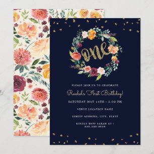 Invitation Un Couronne Florale Marine Premier Anniversaire