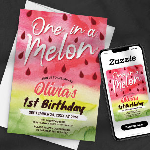 Invitation Un dans la pastèque Melon 1er fête d'anniversaire
