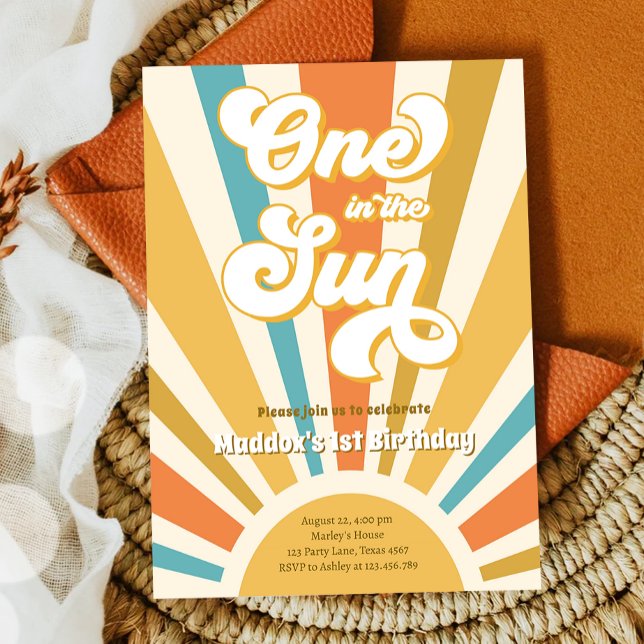 Invitation Un dans le soleil Retro Boho Hippie premier annive (Créateur téléchargé)