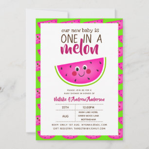 Invitation Un Dans Un Baby shower MELON Lime Vert Rose Modern