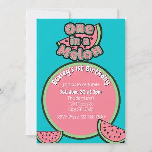 Invitation Un dans un melon, 1er anniversaire de pastèque lum