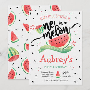 Invitation Un dans un Melon Fille au Pastèque Premier Anniver