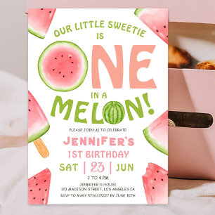 Invitation UN dans un Melon ! Fille Pink Watermelon 1er anniv
