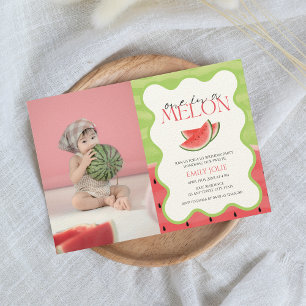 Invitation Un dans un MELON Pink Green Photo 1er anniversai