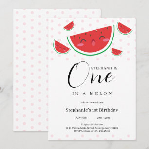Invitation Un dans un Melon Pink Polka Dot 1er fête d'anniver