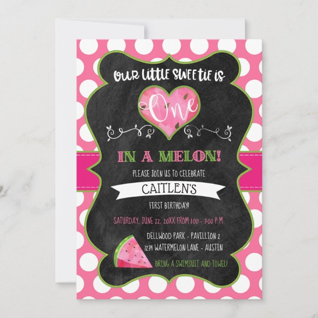 Invitation Un dans un Melon Premier anniversaire Watermelon r (Devant)