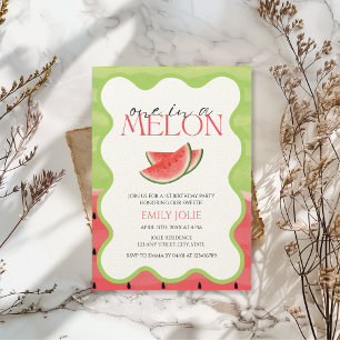 Invitation Un dans un MELON Rose Vert mignonne 1er annivers