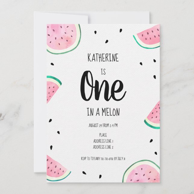 Invitation Un dans une pastèque Melon pour un premier anniver (Devant)