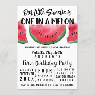 Invitation Un dans une pastèque Melon Watercolor 1er annivers