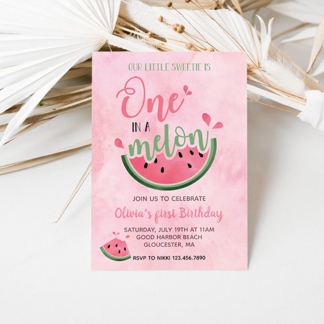 Invitation Un dans une pastèque Melon Watermelon 1er annivers (Créateur téléchargé)