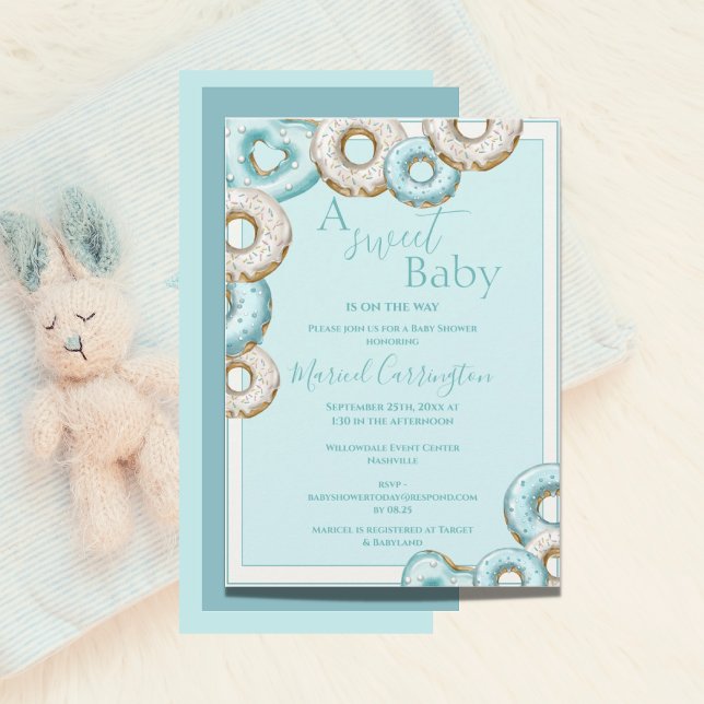 Invitation Un doux Baby shower d'aquarelle Bleu beignets (Créateur téléchargé)