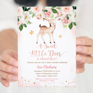 Invitation Un doux Baby shower de fleurs roses de Petit Cerf