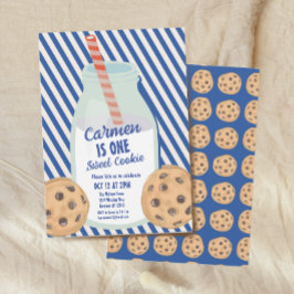 Invitation Un doux biscuit bleu marine premier anniversaire