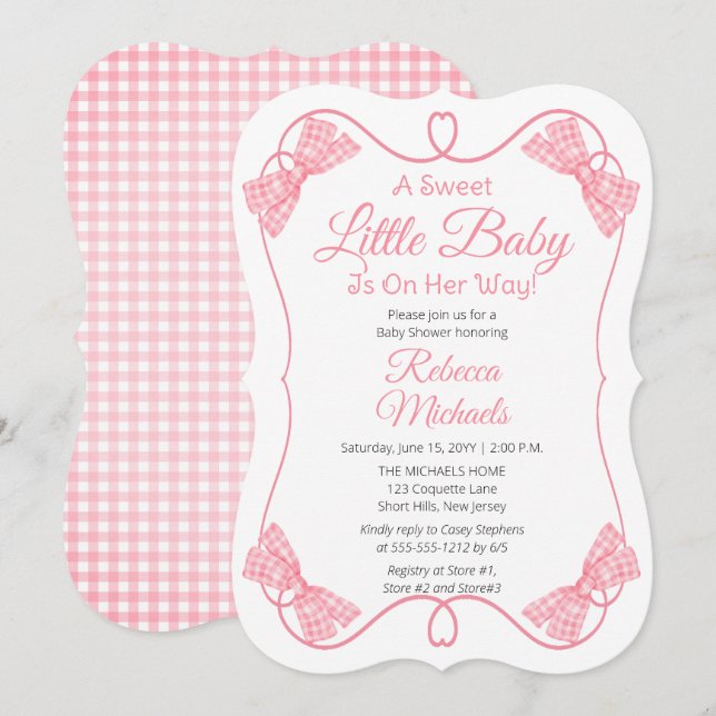 Invitation Un doux petit bébé rose vaches Baby shower fille (Devant / Derrière)
