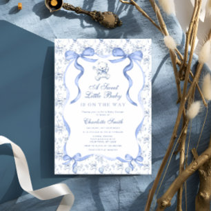 Invitation Un doux petit bébé Toile Ours Baby shower bleu