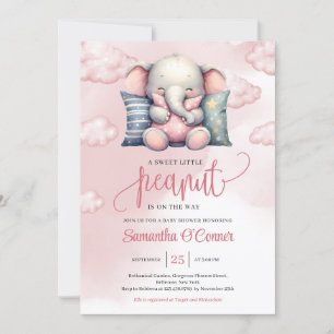 Invitation Un doux petit cacahuète mignon éléphant sur le nua