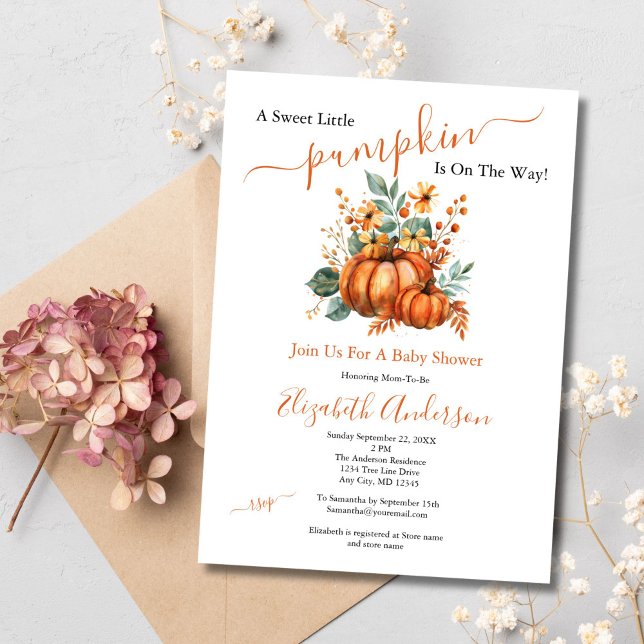 Invitation Un doux petit Citrouille Baby shower d'automne (A Little pumpkin is on the way baby shower invitation Fall Autumn Theme Gender Neutral)