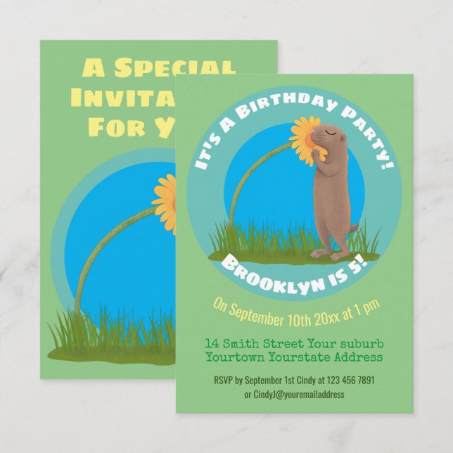 Invitation Un drôle de chien de prairie avec dessin animé de  (Devant / Derrière)