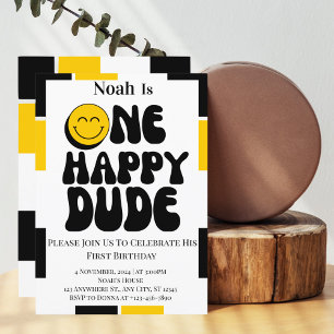 Invitation  Un Dude Heureux Garçon 1er Anniversaire