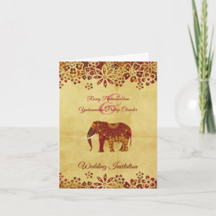 Invitation Un éléphant indien orné, Rustique, Sauvez La Date