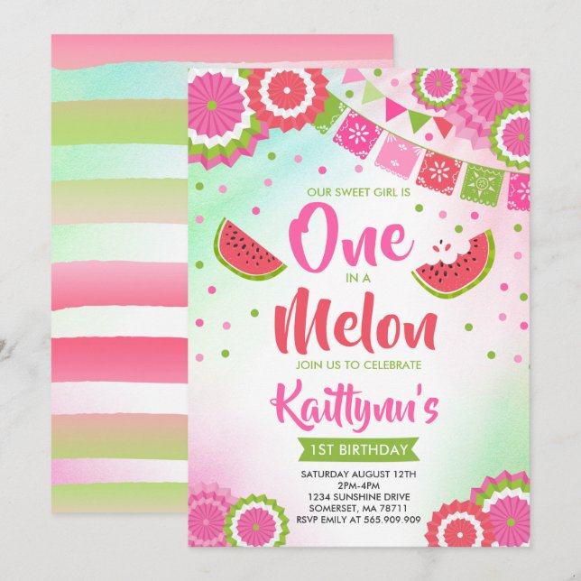 Invitation Un en partie de melon d'invitation d'anniversaire (Devant / Derrière)