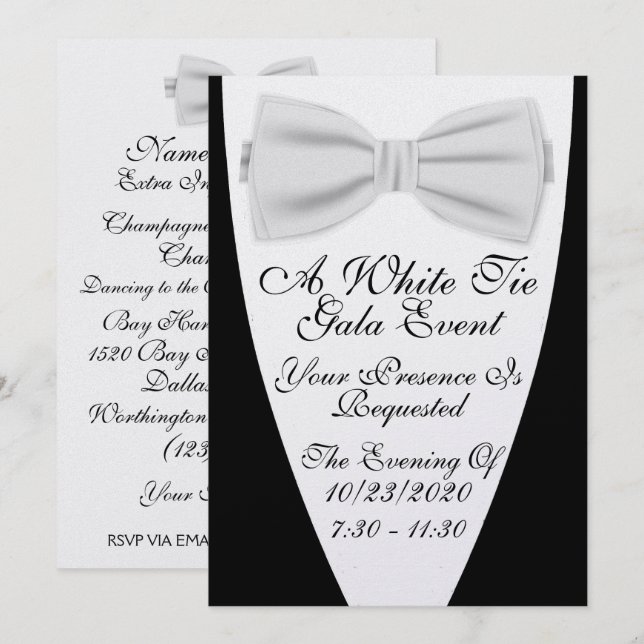Invitation Un gala en tenue de soirée blanche (Devant / Derrière)