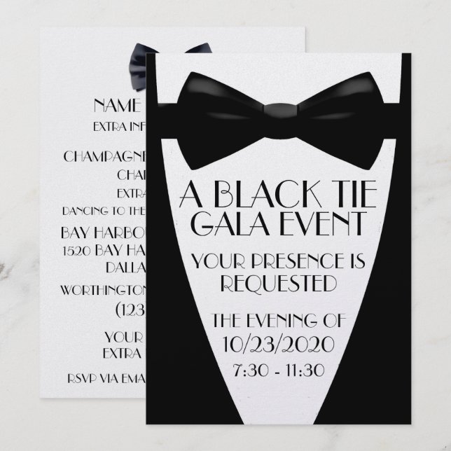 Invitation Un gala en tenue de soirée noire tie (Devant / Derrière)